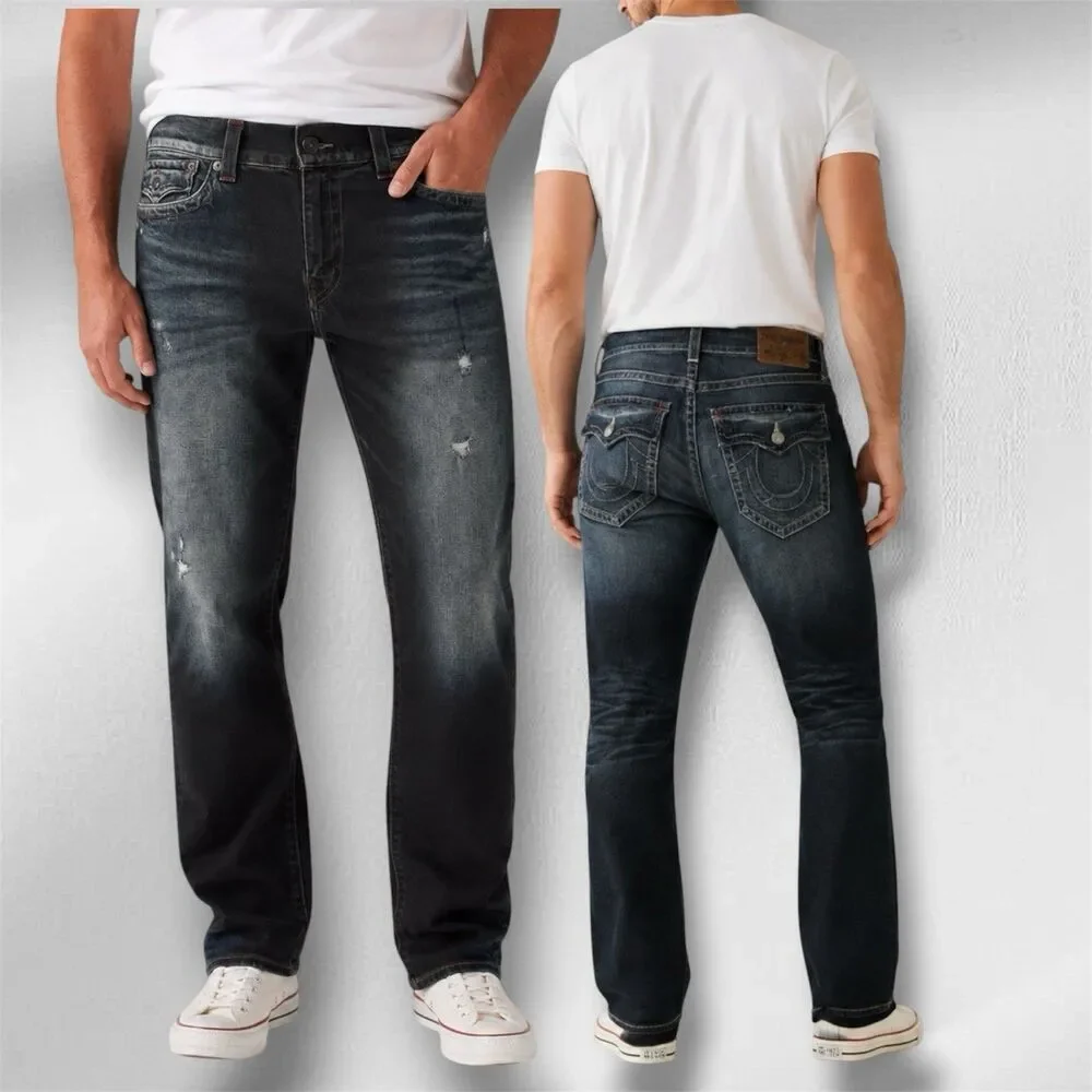 True Religion Ricky Flap SE FOZD DARK ION Men's W36 L35 Relaxed Straight Jeans